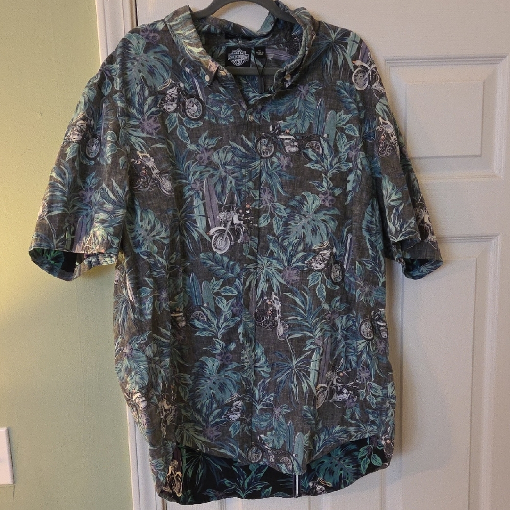 Harley-Davidson Blue and Gray Shirt